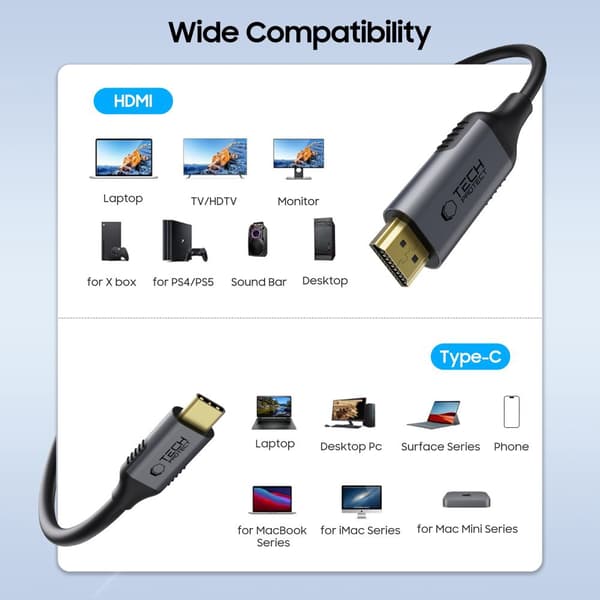 Tech-Protect UltraBoost USB-C til HDMI 2.0 kabel 4K 60Hz 1,8m - Sort