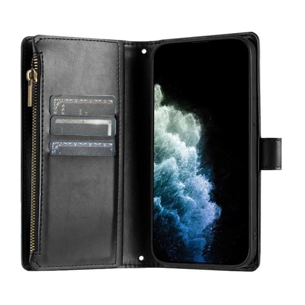 SKALO L01 Big Wallet Zipper Cover til iPhone 18 Pro Max - Sort