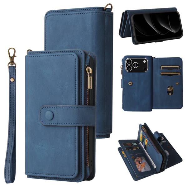 SKALO KT-2 Big Wallet 17-RUM Flip Cover til iPhone 18 Pro - Blå