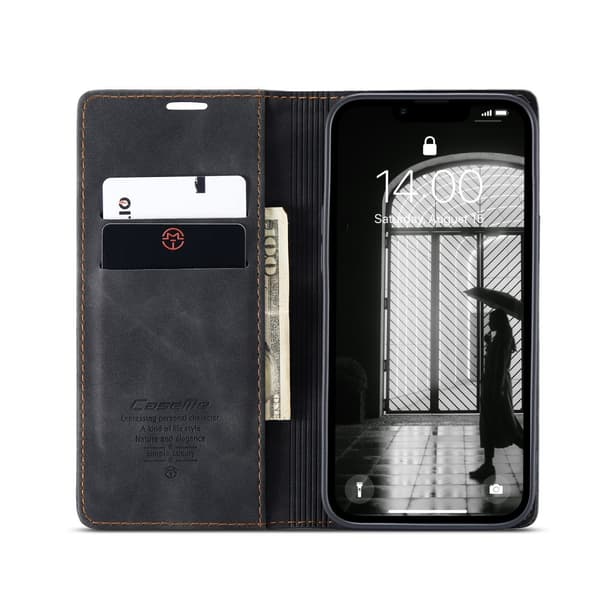 CaseMe 013 Series PU-Læder Flip Cover til iPhone 17e - Sort