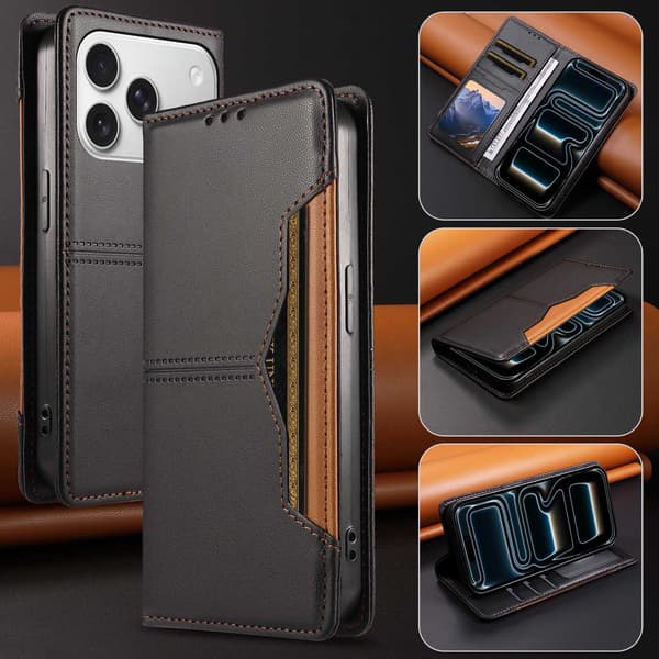 SKALO PU-Læder Flip Cover til iPhone 18 Pro - Sort