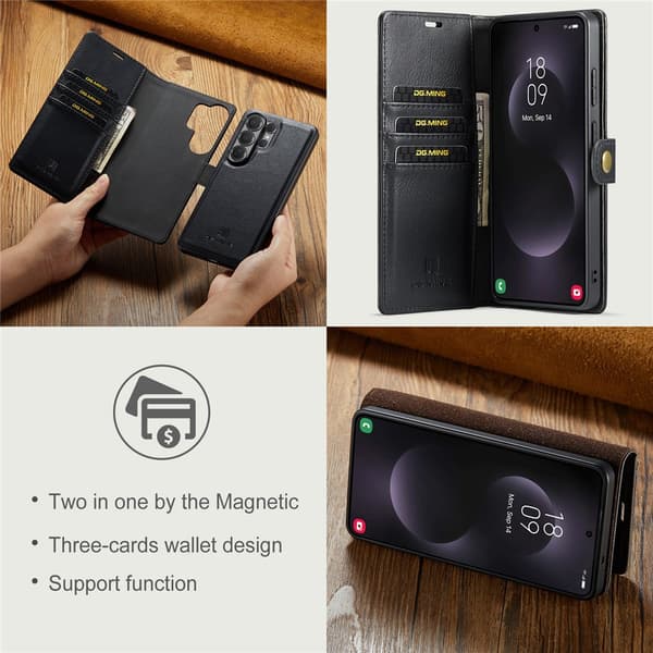 DG MING 2-i-1 Magnet Flip Cover til Samsung Galaxy S26 Ultra - Sort