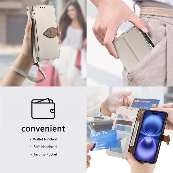 SKALO PU-Læder Bladdesign Flip Cover til iPhone 18 Pro - Beige