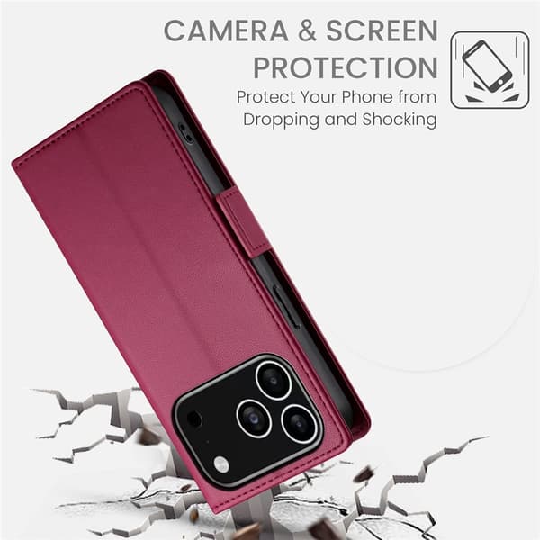SKALO PU-Läder Plånboksfodral för iPhone 18 Pro - Vinröd