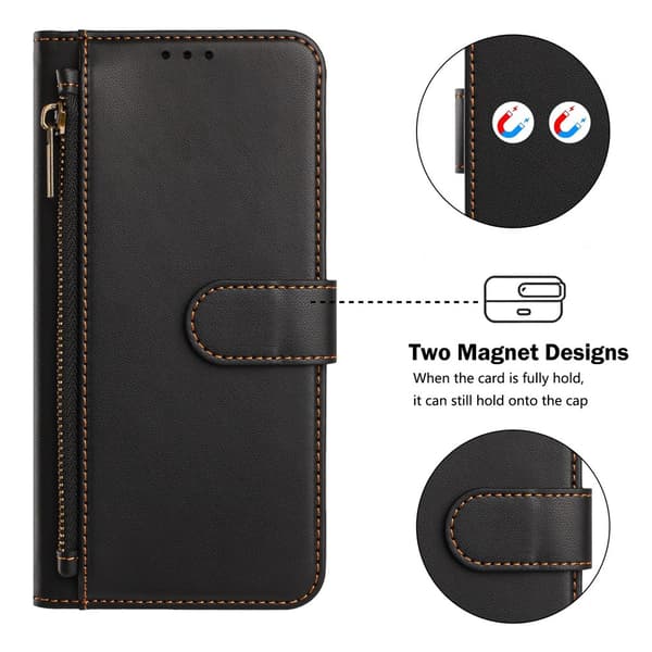 SKALO PT 30 Zipper PU-Læder Flip Cover til iPhone 18 Pro Max - Sort