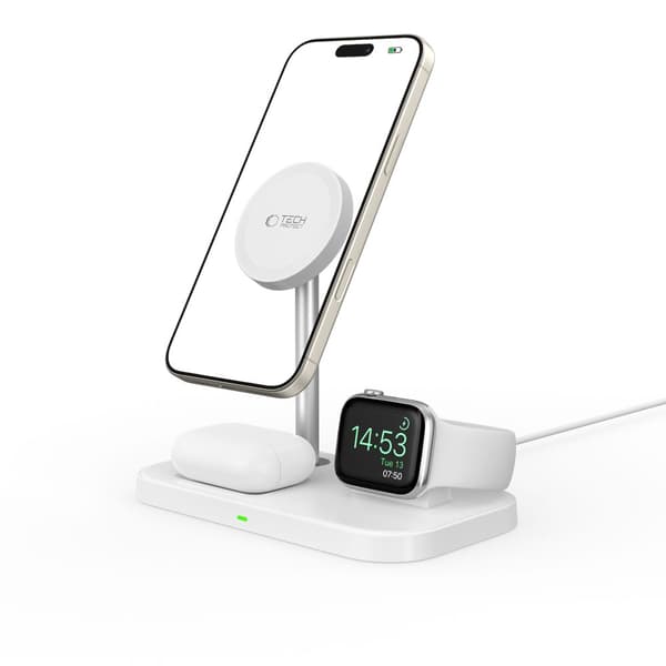 Tech-Protect A22 3-i-1 MagSafe trådløs oplader 15W - Hvid