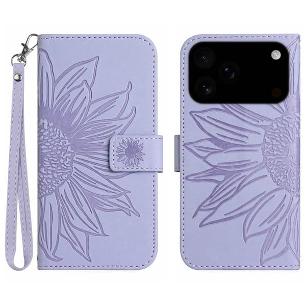 SKALO Præget Blomst Flip Cover til iPhone 18 Pro Max - Lilla