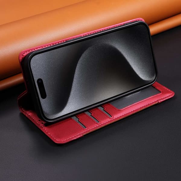 SKALO PU-Läder Plånboksfodral för iPhone 18 Pro Max - Cerise