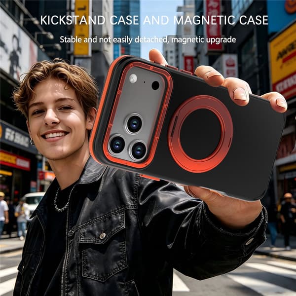 SKALO Hybrid 360° Ring Cover til iPhone 18 Pro - Sort-Orange