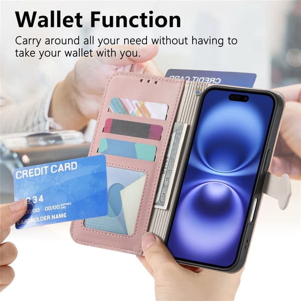 SKALO PU-Läder Lövdesign Plånboksfodral för iPhone 18 Pro Max - Roséguld
