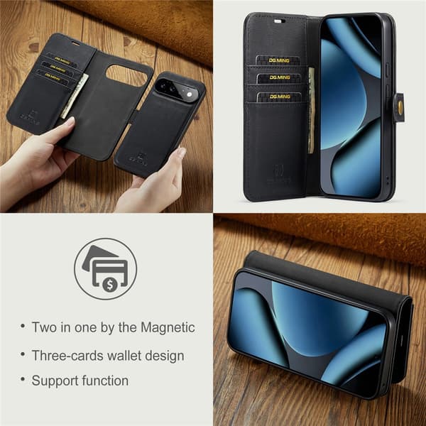 DG MING 2-i-1 Magnet Flip Cover til Google Pixel 11 Pro - Sort