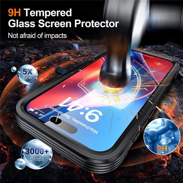 SKALO Shockproof Clear Hybrid+Skærmbeskyttelse Cover til iPhone 18 Pro Max - Sort