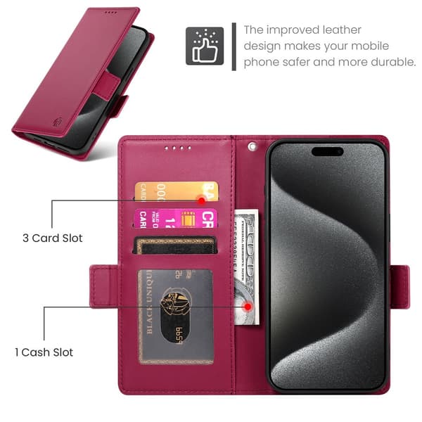 SKALO PU-læder Flip Cover til iPhone 18 Pro - Vin rød