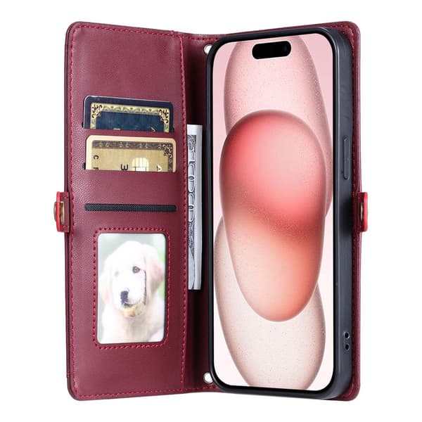 SKALO PU-Læder Kuvert Flip Cover til iPhone 18 Pro Max - Rød