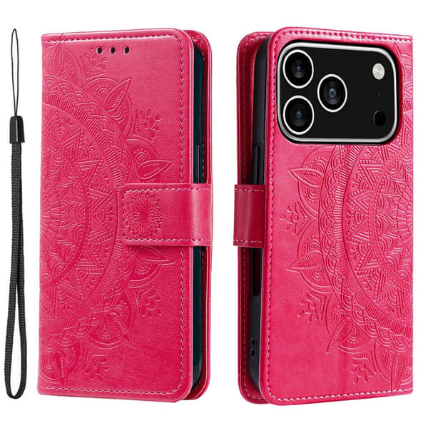 SKALO Mandala Flip Cover til iPhone 18 Pro - Cerise