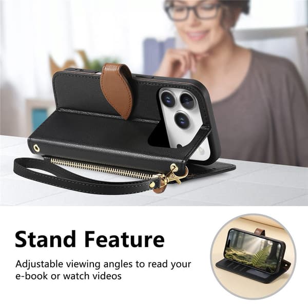 SKALO PU-Læder Bladdesign Flip Cover til iPhone 18 Pro Max - Sort