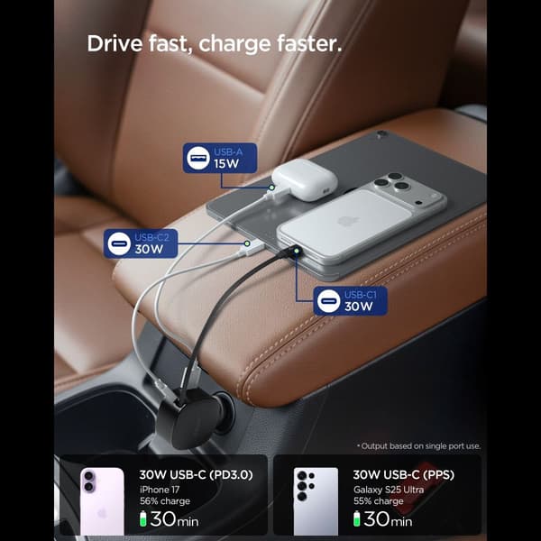 Spigen EV603BT Essential billader 60W med udtrækkeligt USB-C-kabel - Sort