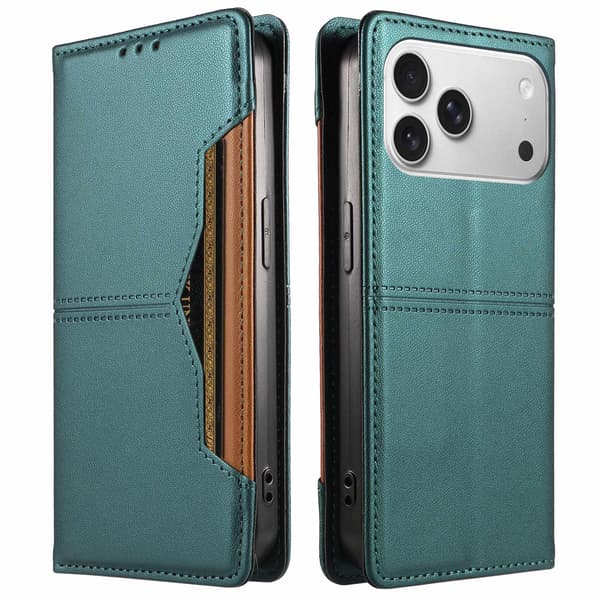 SKALO PU-Læder Flip Cover til iPhone 18 Pro Max - Grøn