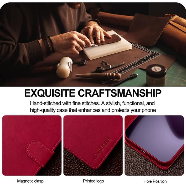 SKALO LC.IMEEKE Premium PU-läder Plånboksfodral för iPhone 18 Pro Max - Cerise