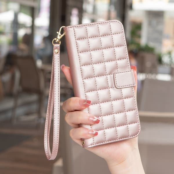 SKALO BINFEN COLOR Square Grid Flip Cover til iPhone 18 Pro Max - Rosa guld