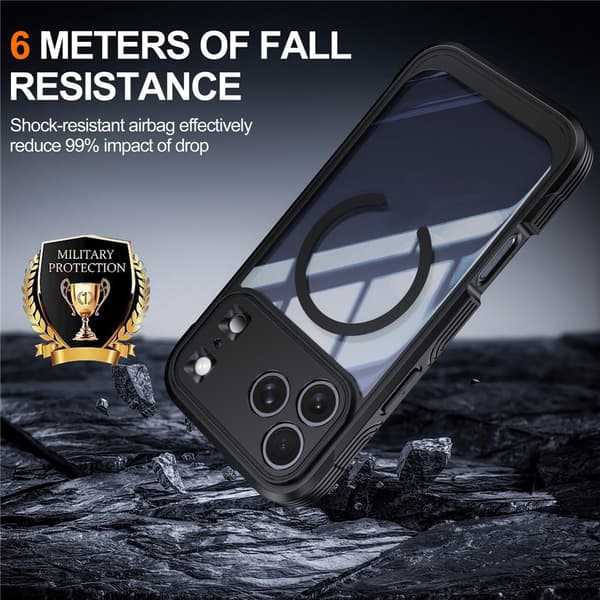 SKALO Shockproof Clear Hybrid+Skærmbeskyttelse Cover til iPhone 18 Pro - Sort