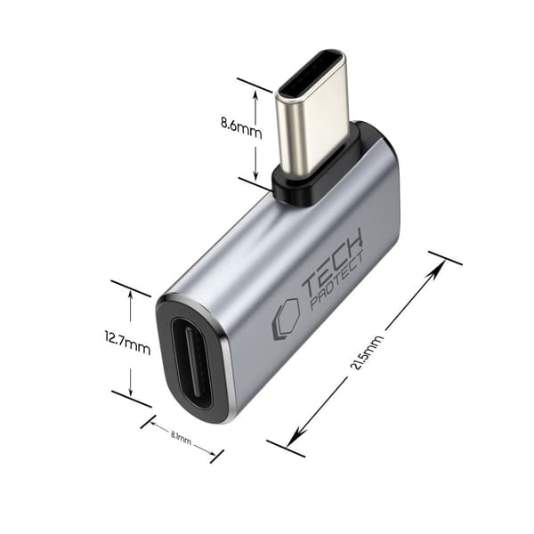 Tech-Protect UltraBoost AA01 USB-C vinkeladapter 100W - Grå