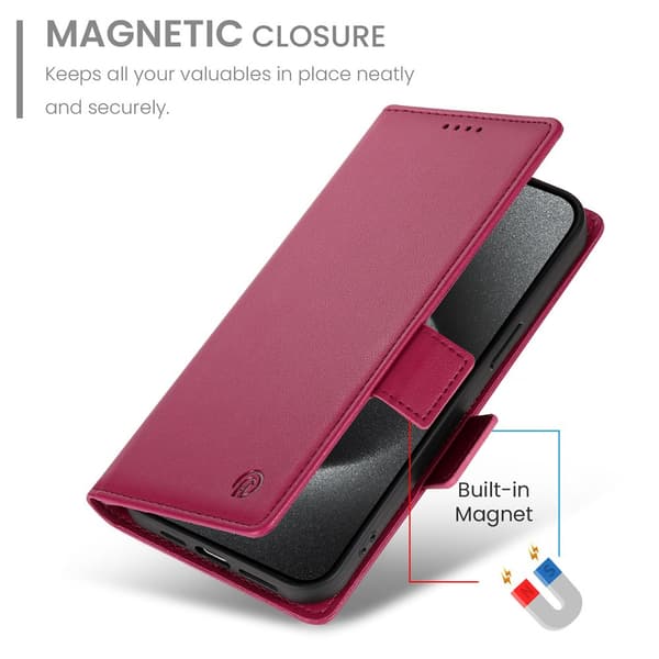 SKALO PU-læder Flip Cover til iPhone 18 Pro Max - Vin rød