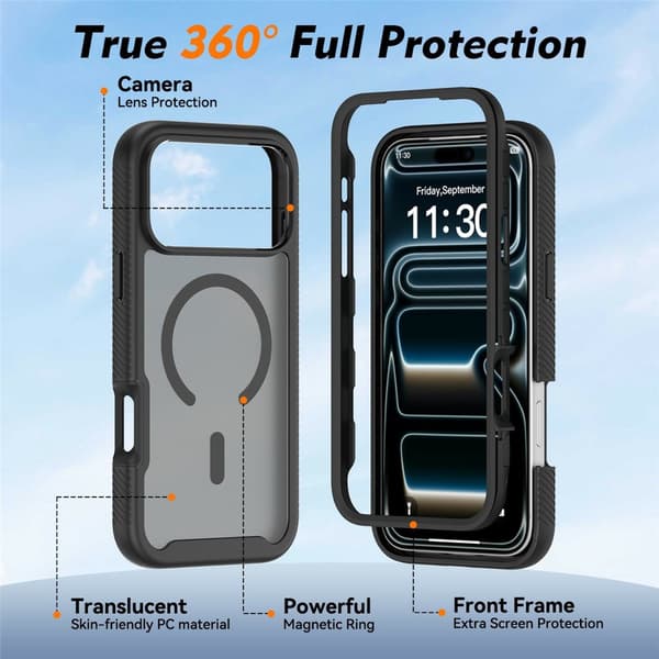 SKALO Shockproof Clear Hybrid Cover til iPhone 18 Pro Max - Sort