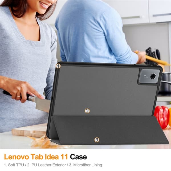 SKALO Lenovo Idea Tab 11" Trifold Kotelo - Harmaa