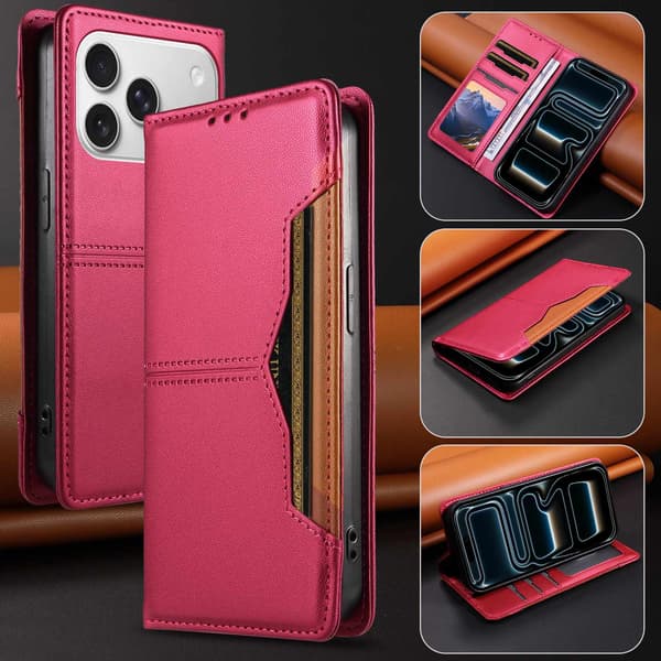 SKALO PU-Læder Flip Cover til iPhone 18 Pro - Cerise