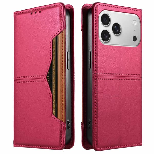SKALO PU-Läder Plånboksfodral för iPhone 18 Pro Max - Cerise