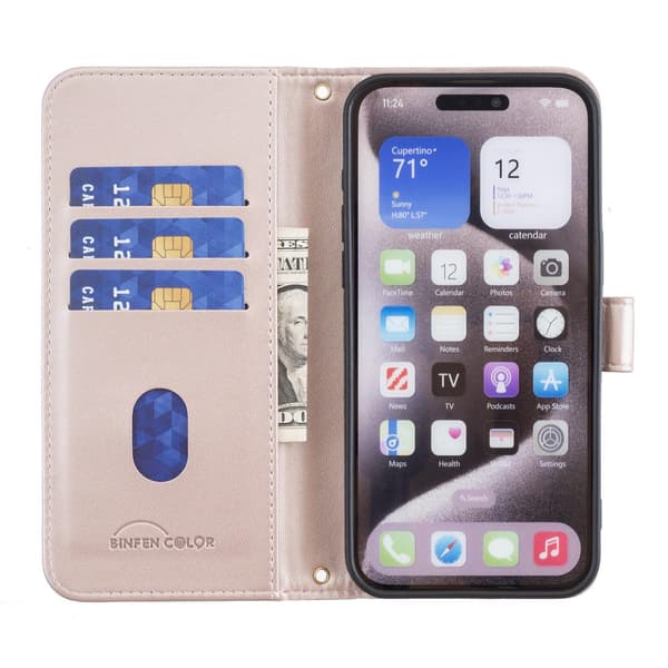 SKALO BINFEN COLOR Square Grid Flip Cover til iPhone 18 Pro Max - Rosa guld