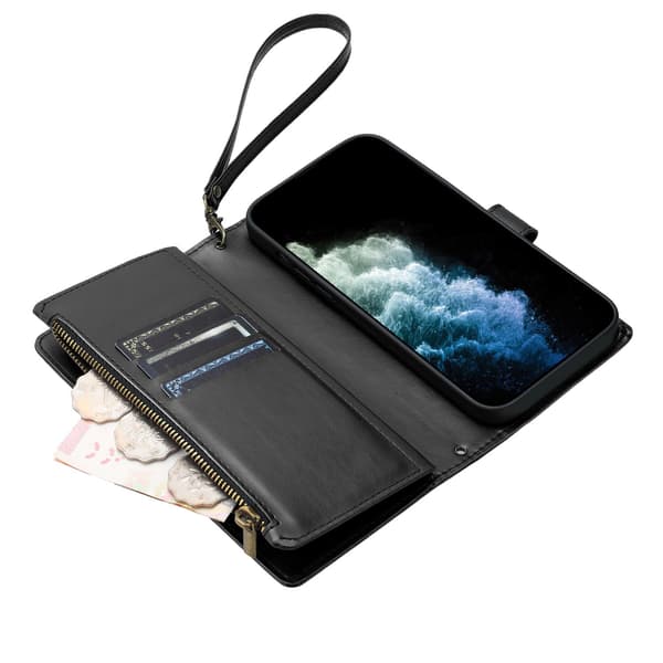 SKALO L01 Big Wallet Zipper Cover til iPhone 18 Pro - Sort