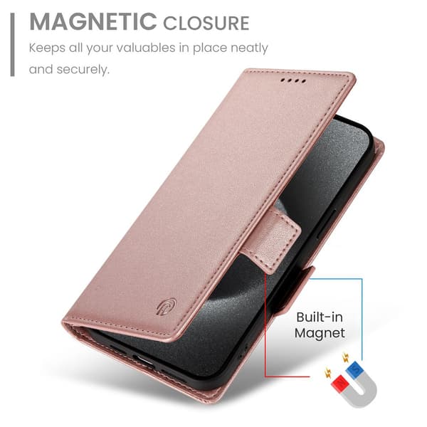 SKALO PU-Läder Plånboksfodral för iPhone 18 Pro Max - Roséguld