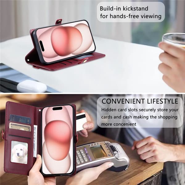 SKALO PU-Læder Kuvert Flip Cover til iPhone 18 Pro Max - Rød