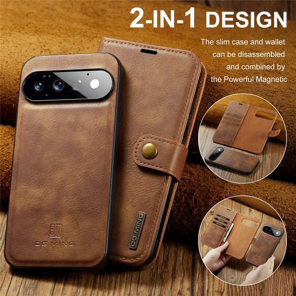 DG MING 2-i-1 Magnet Flip Cover til Google Pixel 11 Pro - Brun