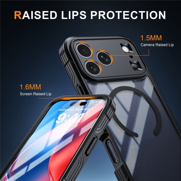 SKALO Shockproof Clear Hybrid+Skærmbeskyttelse Cover til iPhone 18 Pro Max - Sort