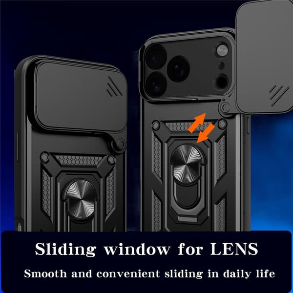 SKALO Armor Metallring Kameraslider Cover til iPhone 18 Pro Max - Sort