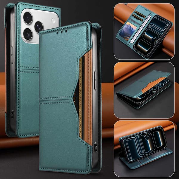 SKALO PU-Læder Flip Cover til iPhone 18 Pro - Grøn