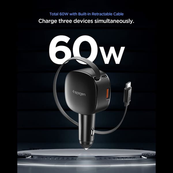Spigen EV603BT Essential billader 60W med udtrækkeligt USB-C-kabel - Sort