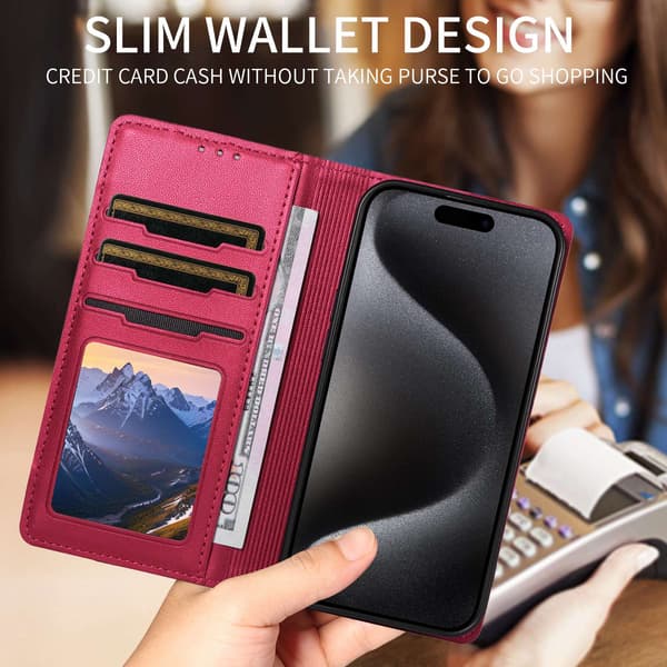 SKALO PU-Läder Plånboksfodral för iPhone 17 Pro Max - Cerise