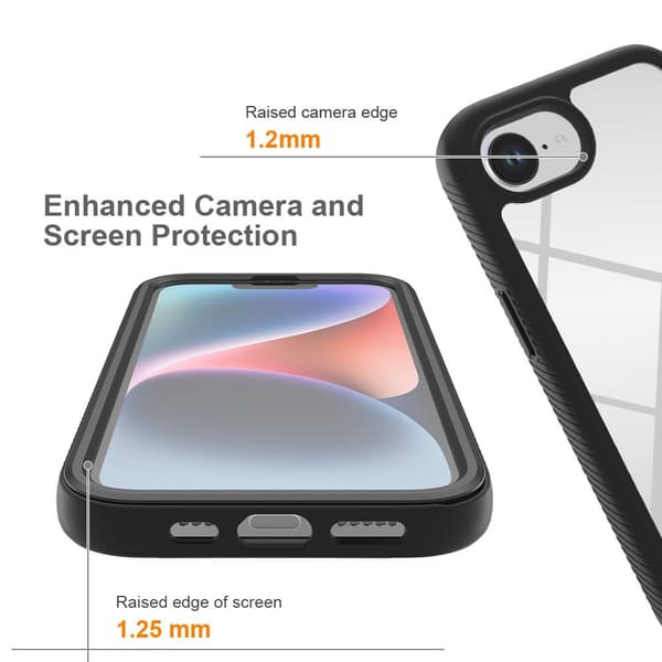 SKALO Shockproof Clear Hybrid+Skærmbeskyttelse Cover til iPhone 17e - Sort