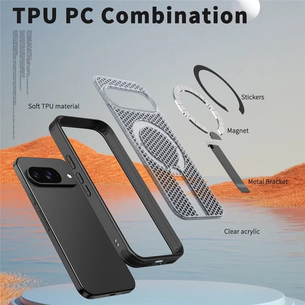 SKALO Hybrid Magnetring Stativ Cover til Google Pixel 11 Pro - Sort