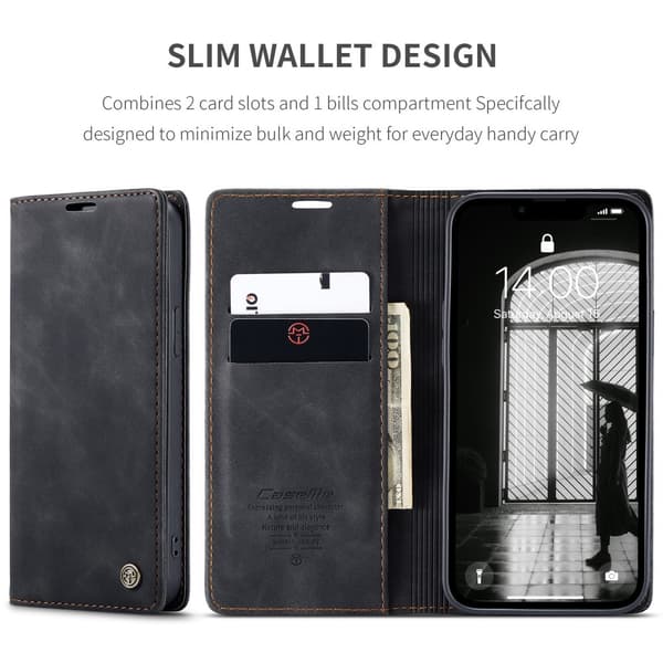 CaseMe 013 Series PU-Læder Flip Cover til iPhone 17e - Sort