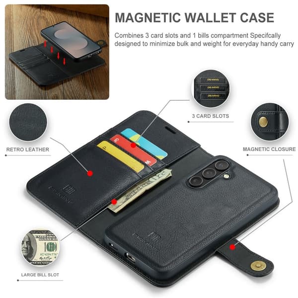 DG MING Samsung S25 FE 2-i-1 Magnet Flip Cover - Sort