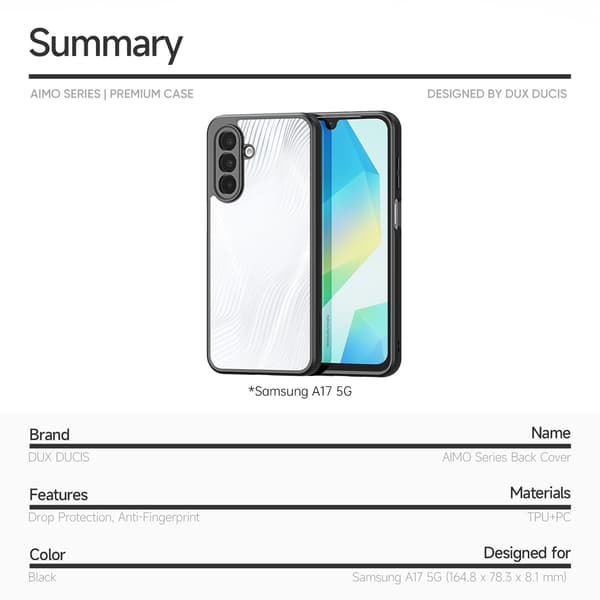 DUX DUCIS Samsung A17 Aimo Series Cover - Sort