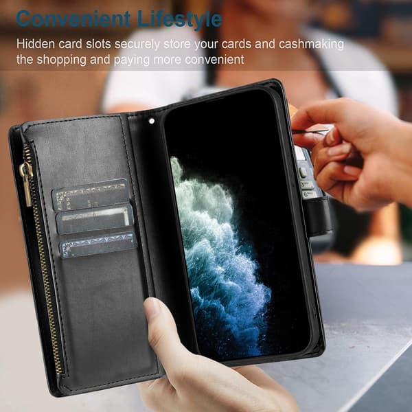 SKALO L01 Big Wallet Zipper Cover til iPhone 18 Pro Max - Sort
