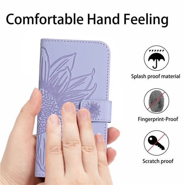 SKALO Præget Blomst Flip Cover til iPhone 18 Pro Max - Lilla
