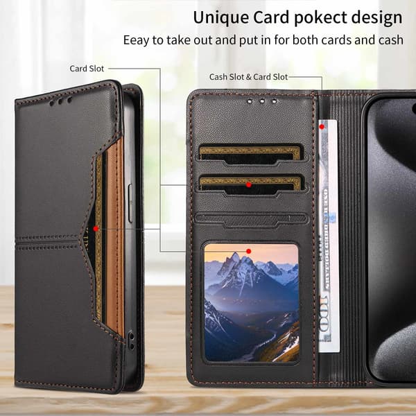 SKALO PU-Läder Plånboksfodral för iPhone 18 Pro Max - Svart