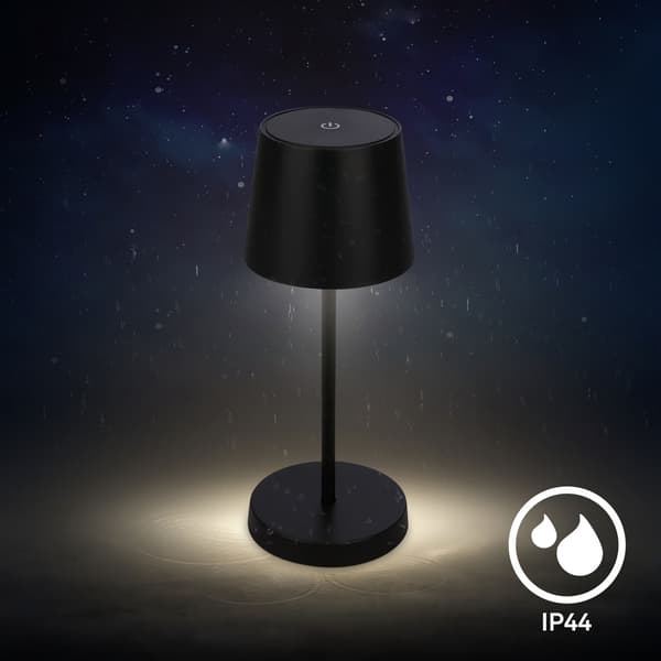 Trådløs LED-bordlampe IP44 Sort lysdæmper Natterrasse